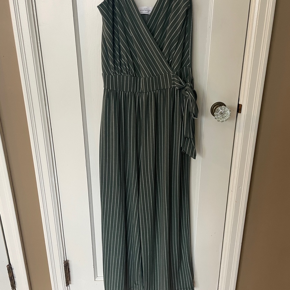 Kaileigh Green Striped Copped Jumpsuit